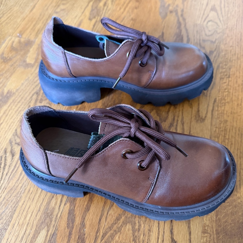 Brown Modern Chunky Platform Oxford Shoes US 6.5–7 New - Picture 6 of 12